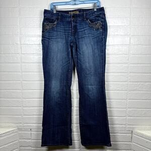 Express Stella Jeans Women 12 Blue Denim Dark Wash Embellished Bootcut Leg Retro